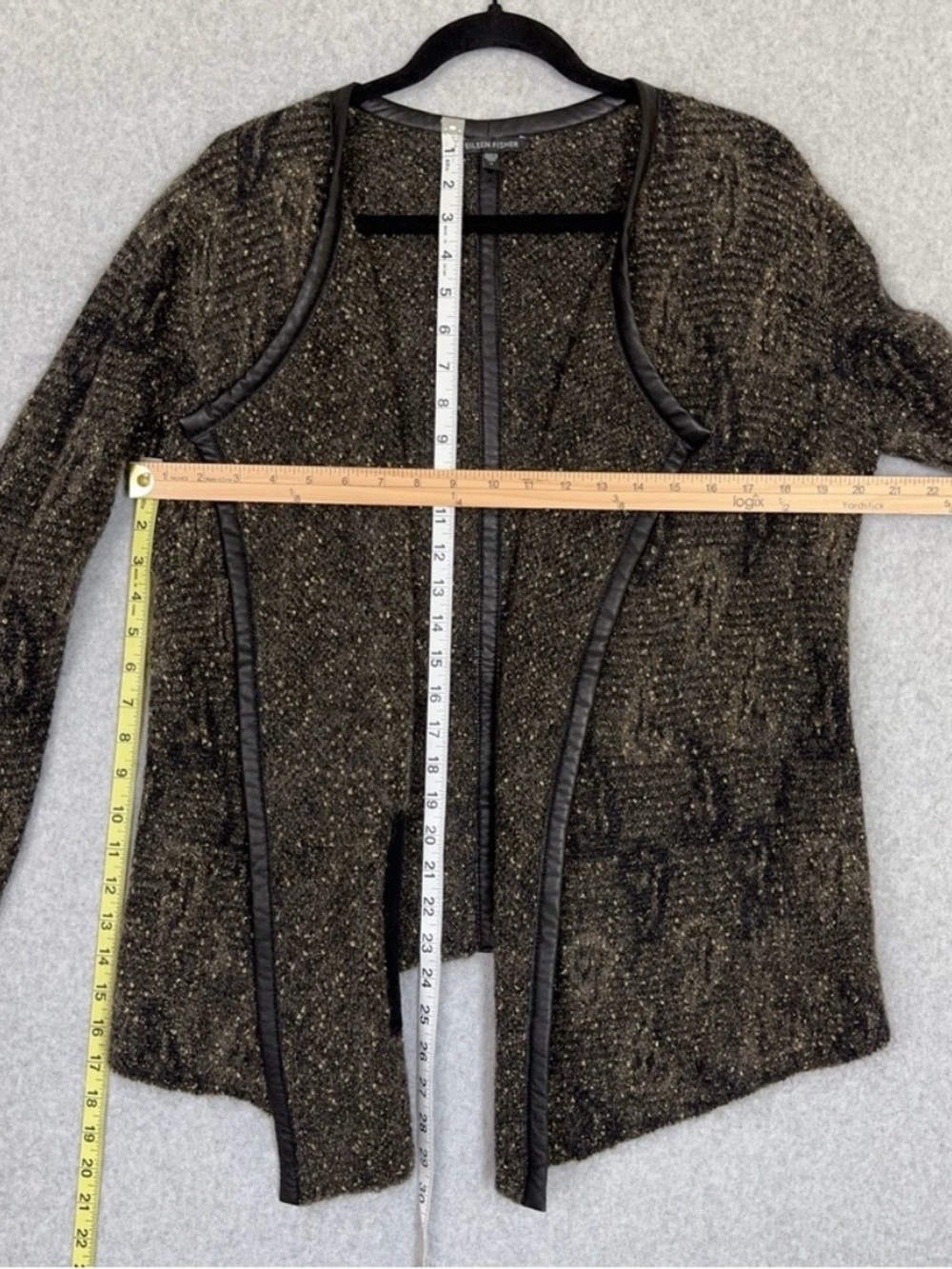 Eileen Fisher Cardigan Sweater Leather Trim Open Front Mohair Blend Womens Small - Picture 12 of 14